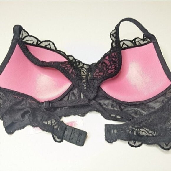 PINK Victoria's Secret DATE PUSH UP RACERBACK MEDIUM SOLID BLACK LACE - Picture 4 of 6